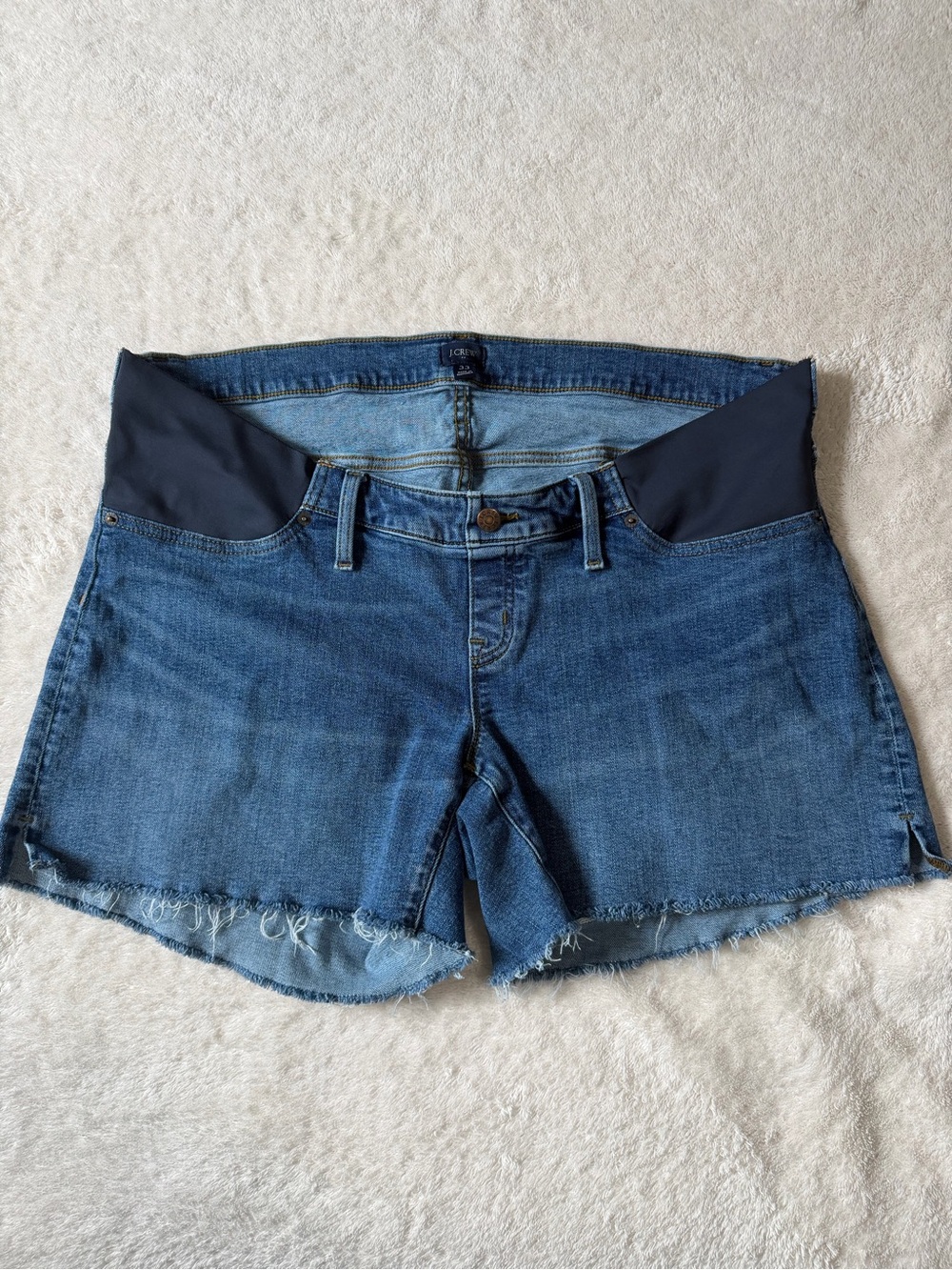 J. Crew Dark Blue Denim Maternity Shorts with Navy Side Panels